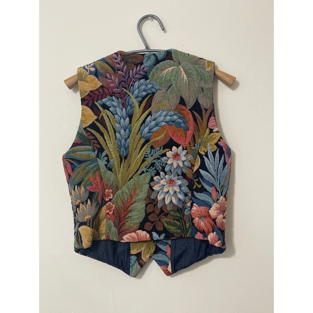 DONCASTER Vintage Boho Artistic 90's Tapestry Floral Vest Size 2  Multi Color - Picture 4 of 8